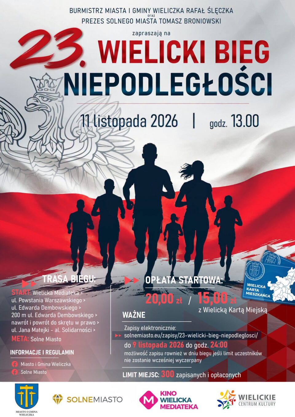 Plakat 23. Wielickiego Biegu Niepodległości, 11 listopada 2026, Wieliczka