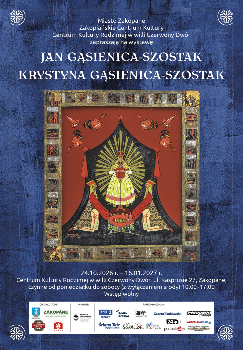 Plakat wystawy malarstwa na szkle Jana i Krystyny Gąsieniców-Szostaków w Willi Czerwony Dwór w Zakopanem
