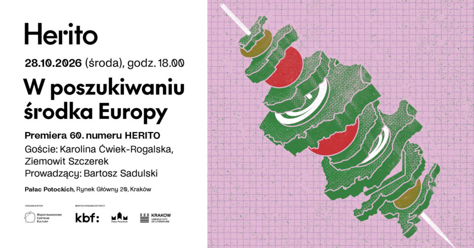 Grafika zaproszenia na premierę 60. numeru Herito w Pałacu Potockich w Krakowie