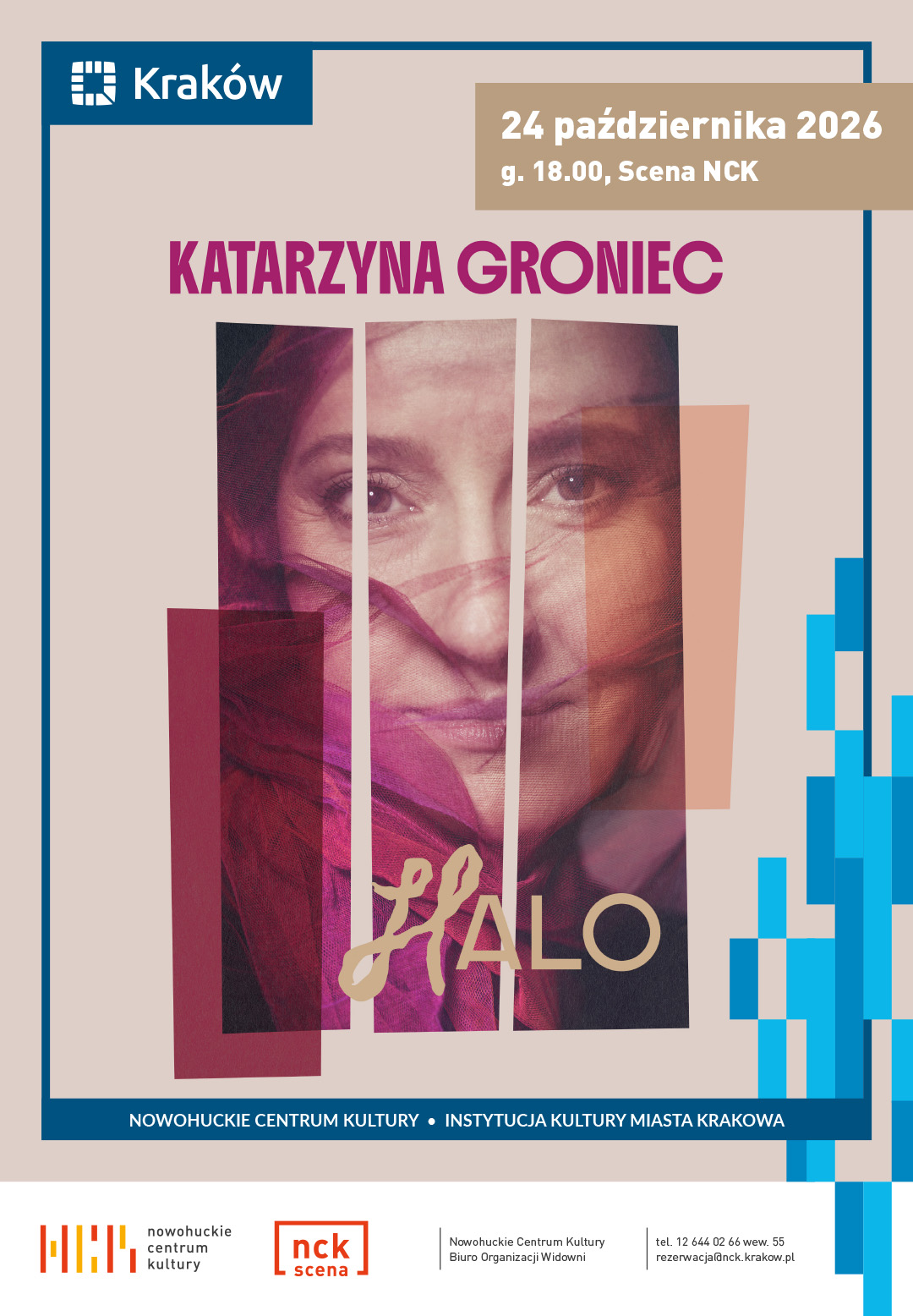 Plakat koncertu Katarzyny Groniec „Halo” na Scenie NCK w Krakowie, 24.10.2026