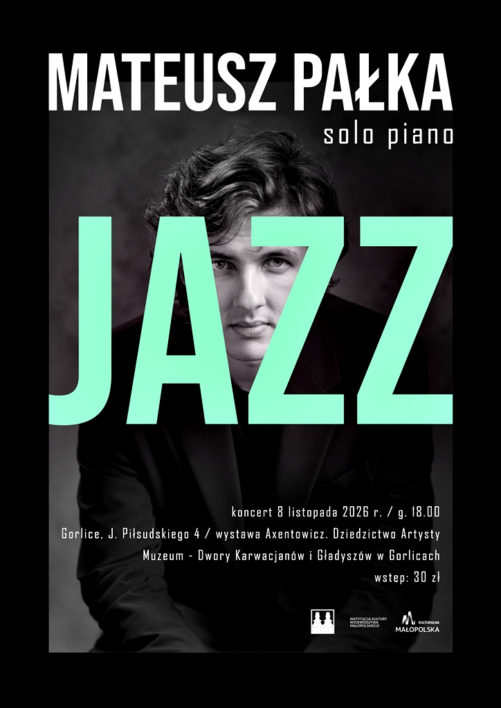 Plakat koncertu Mateusz Pałka Solo Piano w Gorlicach 8 listopada 2026