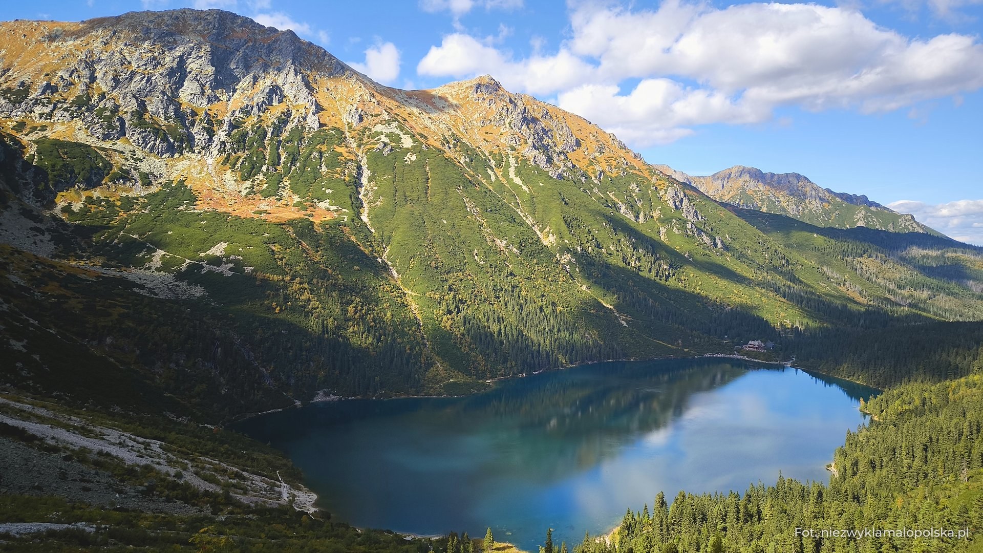 Morskie Oko widziane z góry, ze szlaku do Czarnego Stawu
