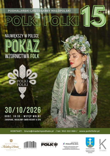 Plakat 15. edycji Polki Folki „Podhalański Las i Skarby Małopolski” w Zakopanem, 30 października 2026