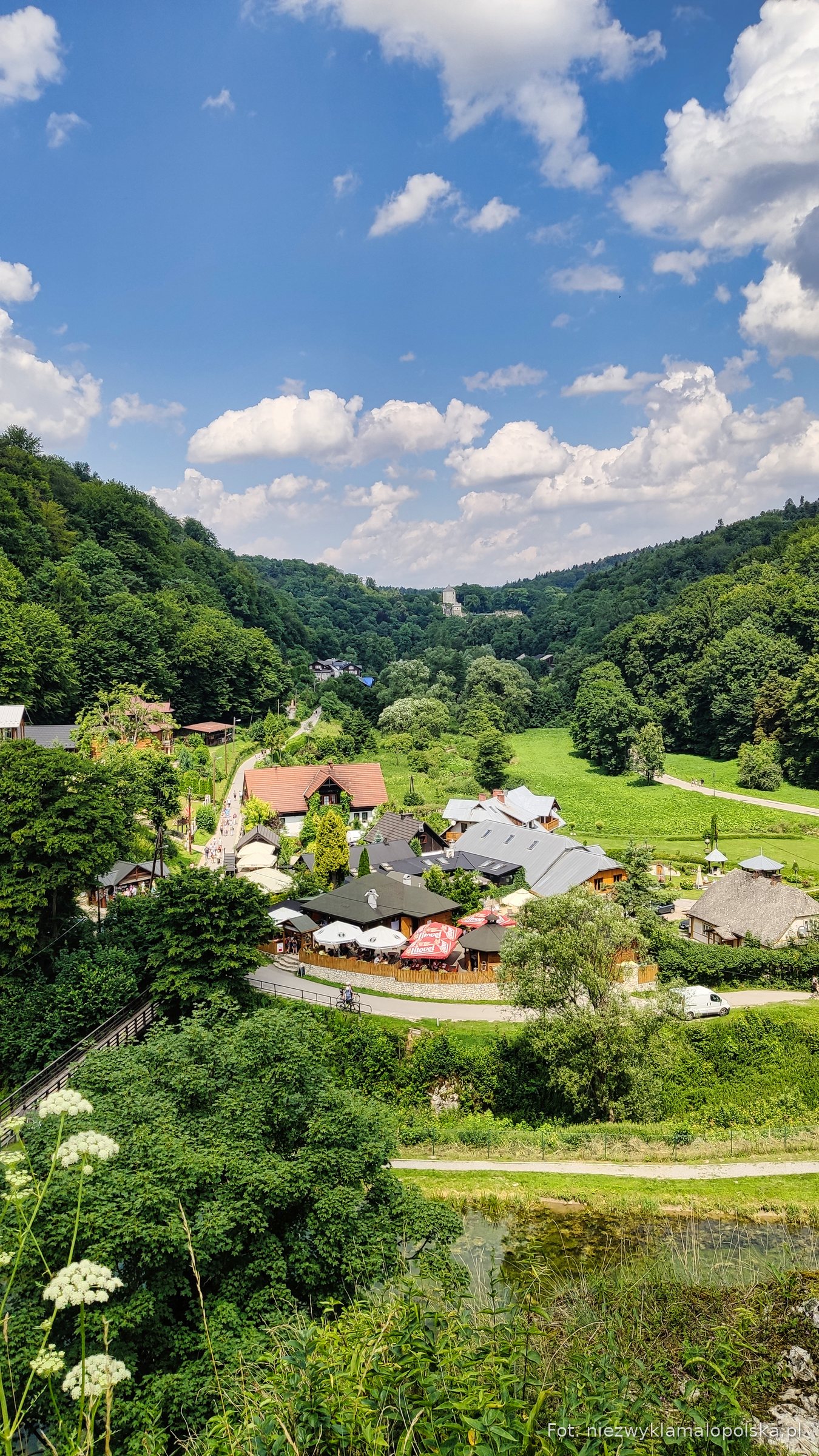 View down to Ojców village in Ojców National Park near Kraków