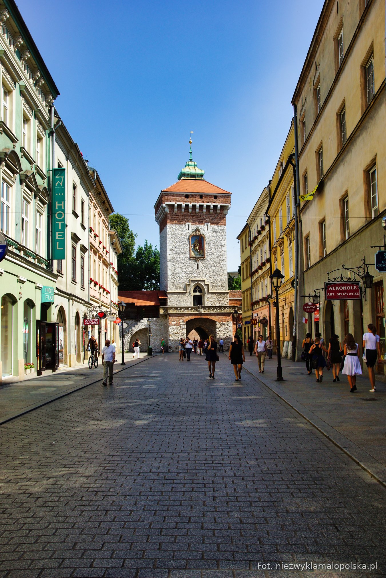 Floriańska Street in Kraków with St Florian's Gate at the end, part of the Royal Route