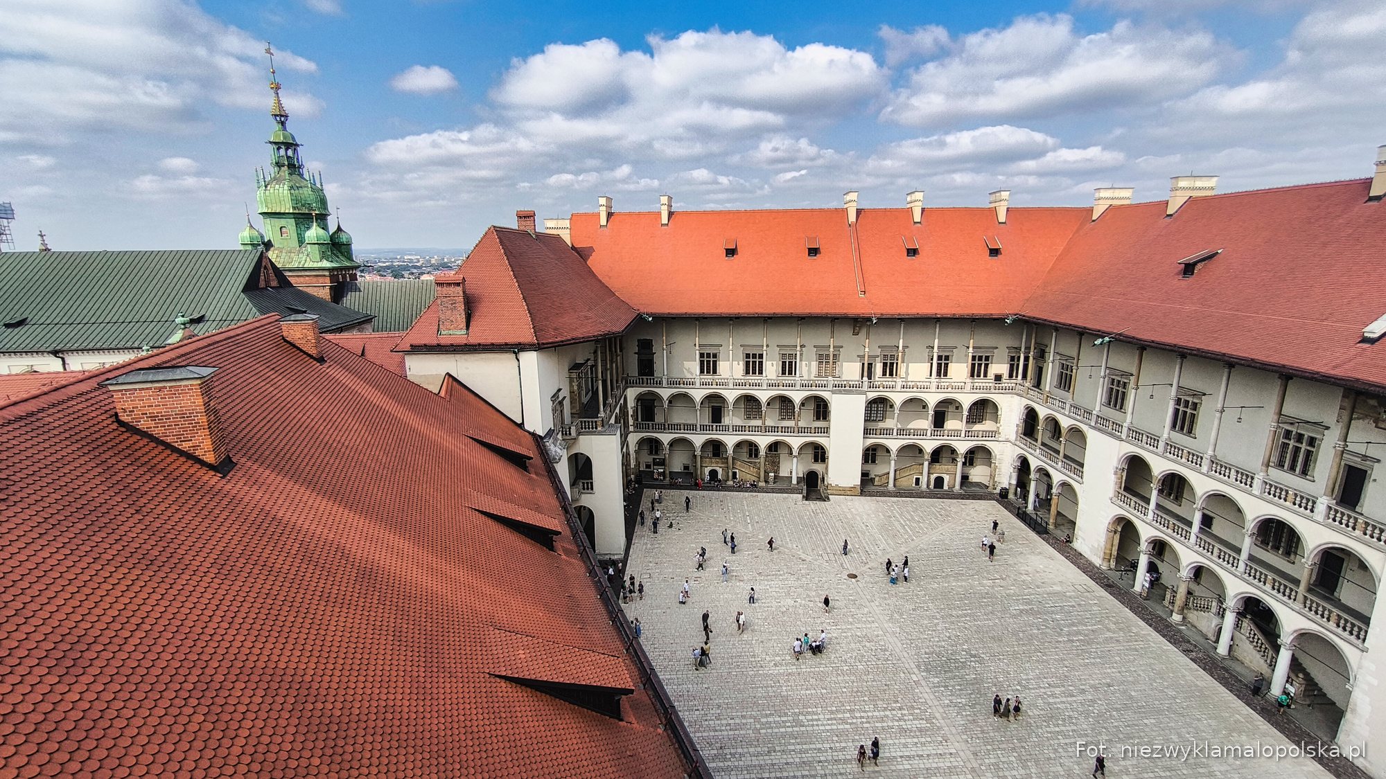 Renaissance arcaded courtyard of Wawel Royal Castle seen from above